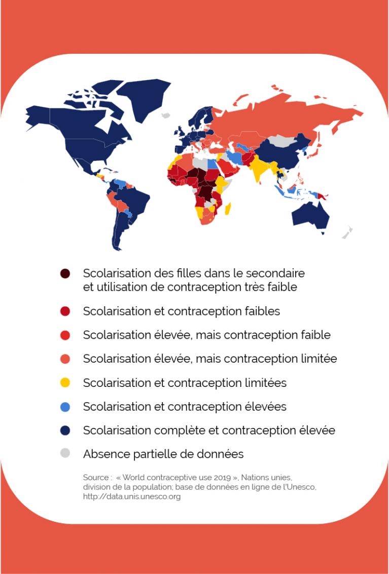 carte monde contraception scolarisation
